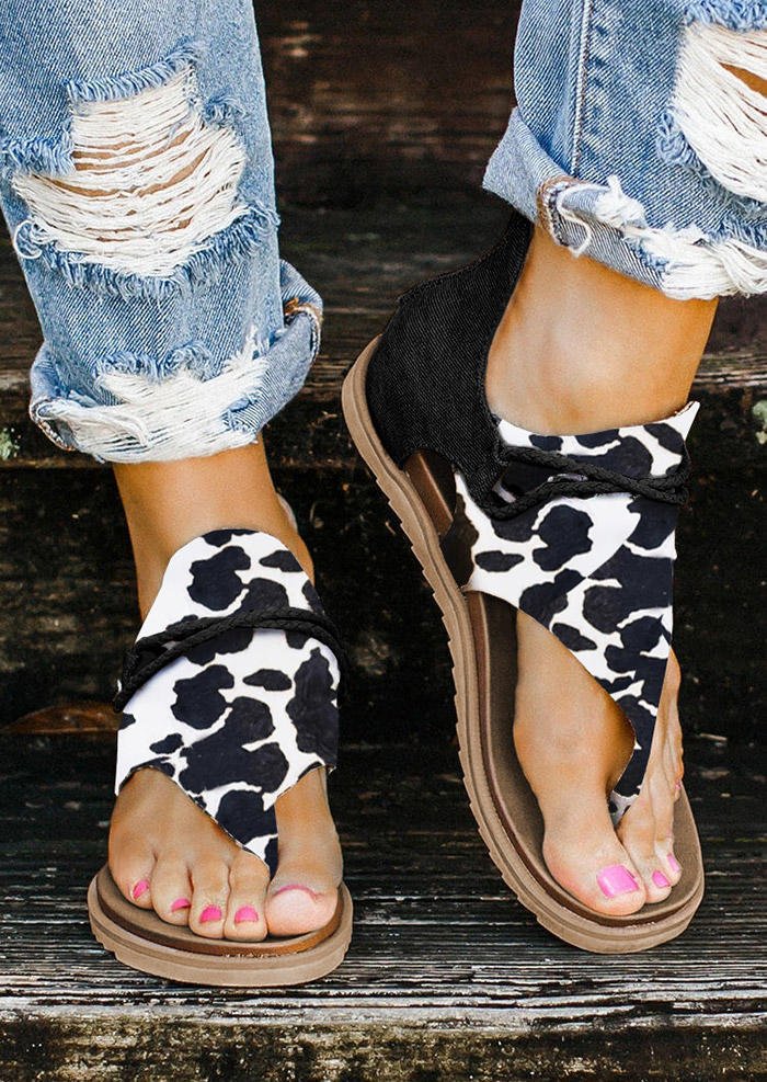 Summer Cow Texture Zipper Flat Sandals
