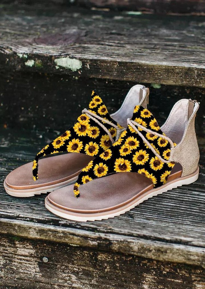 Summer Sunflower Zipper Flat Sandals