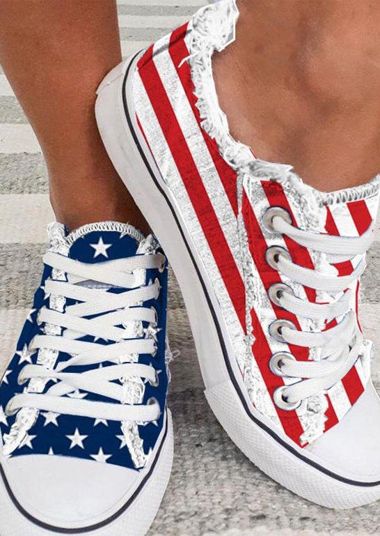 Star Striped Lace Up Sneakers