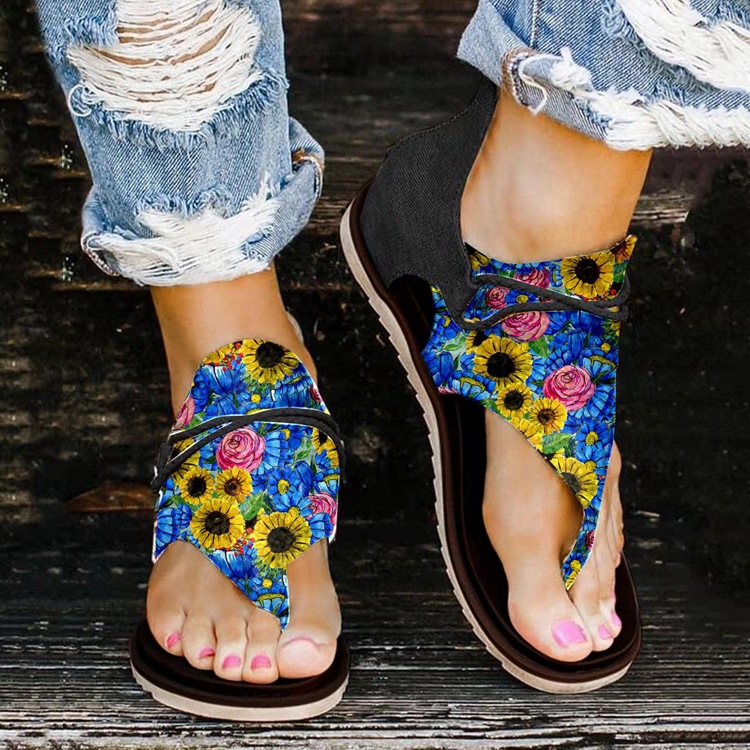 Summer Rose Blue Zipper Flat Sandals