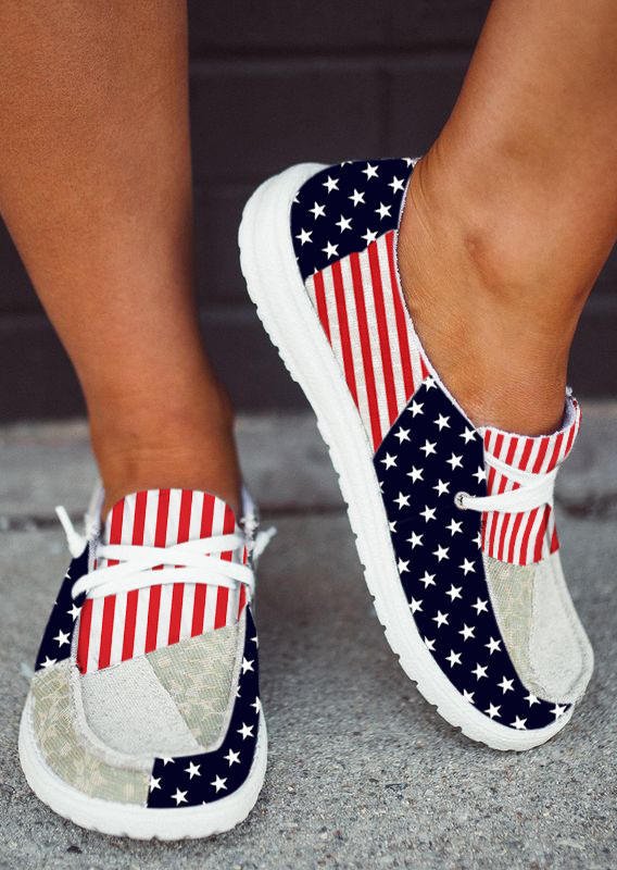 American Flag Splicing Round Toe Flat Sneakers