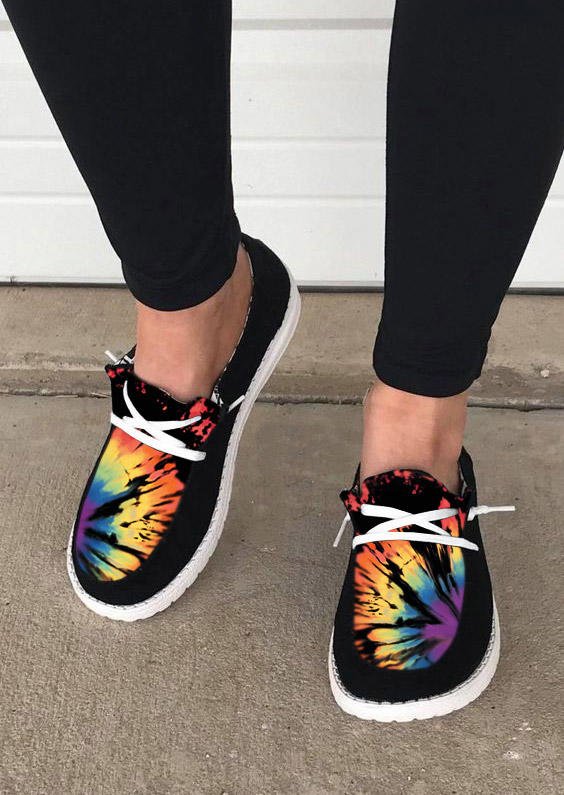 Reverse Tie Dye Rainbow Slip On Flat Sneakers