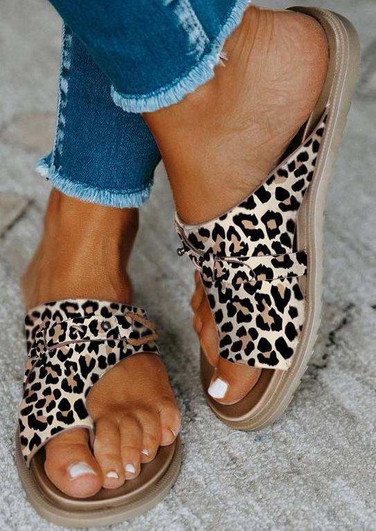 Leopard Toe Ring Flat Slippers