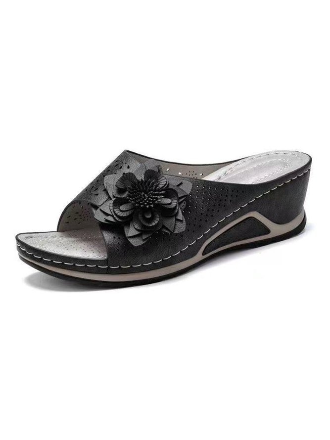 3D Floral Cutout Upper Vintage Bohemian Wedge Slippers