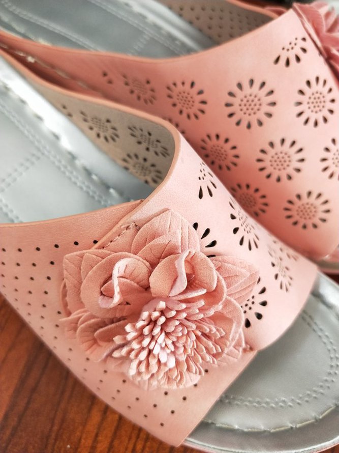 3D Floral Cutout Upper Vintage Bohemian Wedge Slippers
