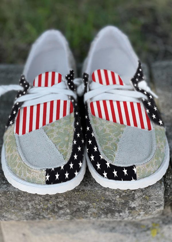 American Flag Splicing Round Toe Flat Sneakers