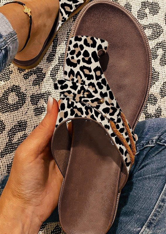 Leopard Toe Ring Flat Slippers