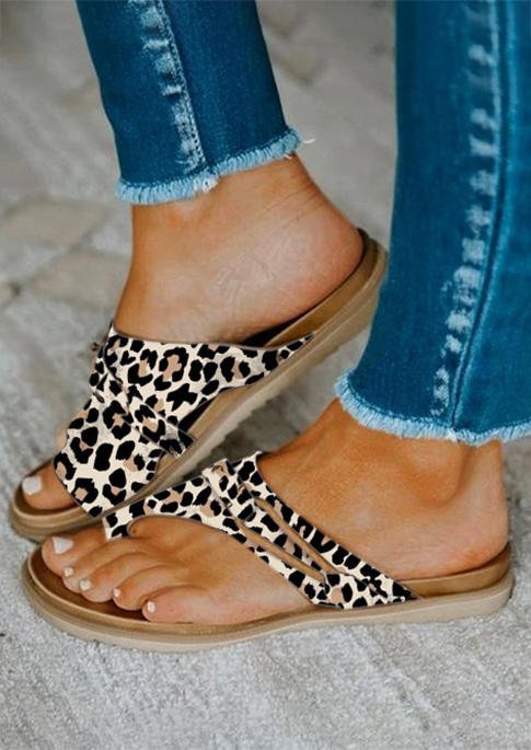 Leopard Toe Ring Flat Slippers
