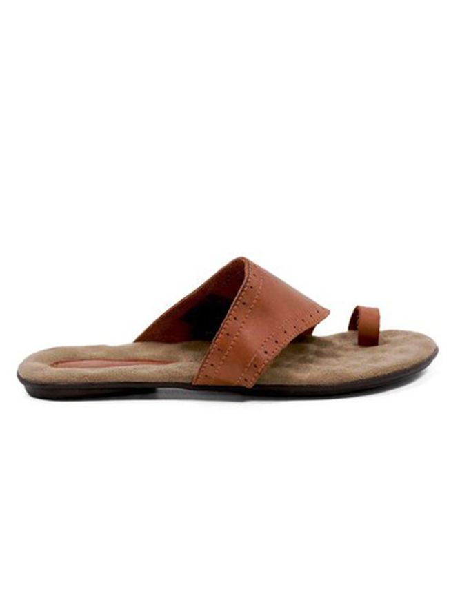 Brown Flat Heel Leather Daily Summer Flats