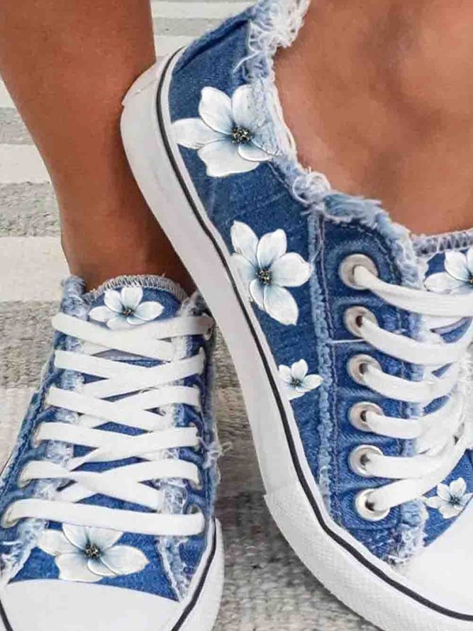 Women's Lily Graphic Print Denim Lace-Up Sneakers