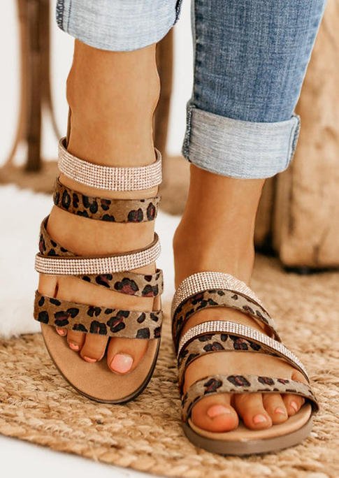 Leopard Criss-Cross Slip On Flat Slippers