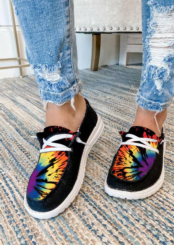 Reverse Tie Dye Rainbow Slip On Flat Sneakers