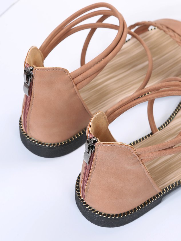 Boho Woven Striped Zipper Sandals