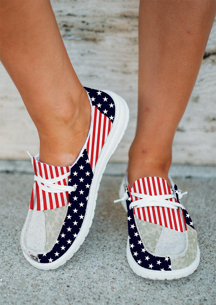 American Flag Splicing Round Toe Flat Sneakers