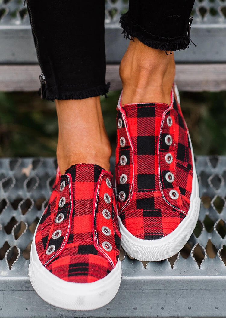 Plaid Slip-On Round Toe Flat Sneakers