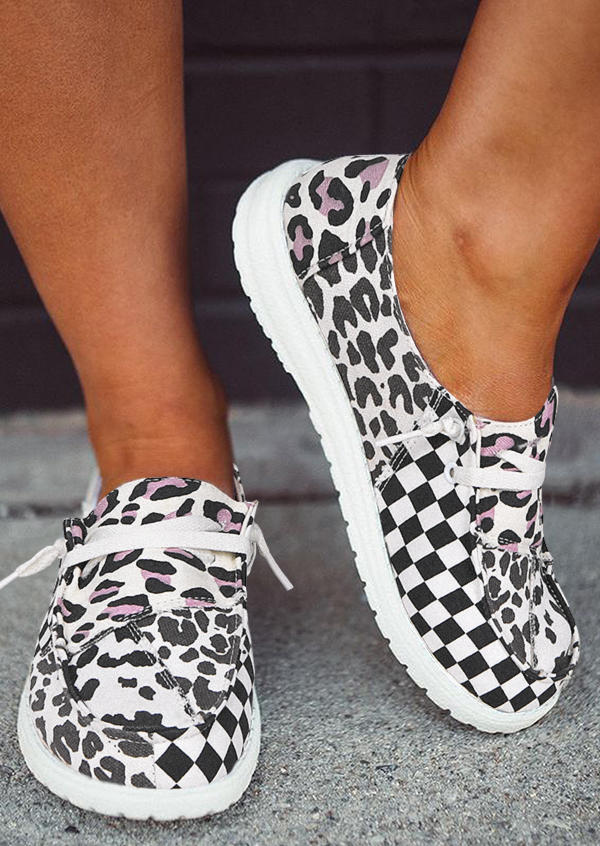 Leopard Striped Splicing Round Toe Flat Sneakers