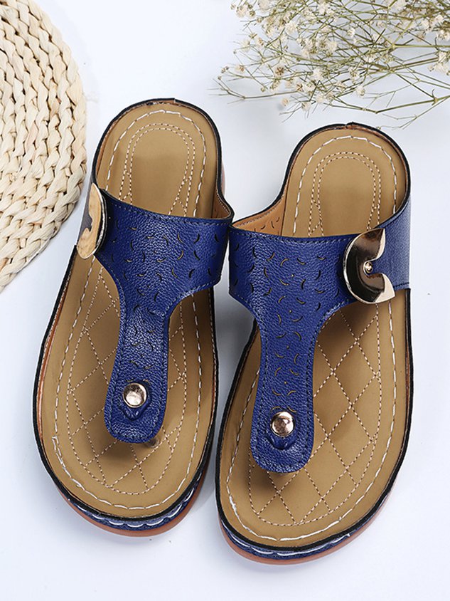 Women's Gold Buckle Punched Flip-Flops