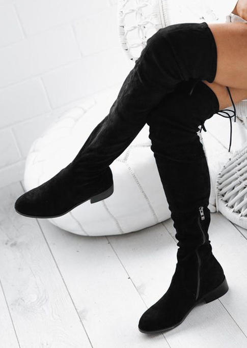 Zipper Tie Over Knee Boots
