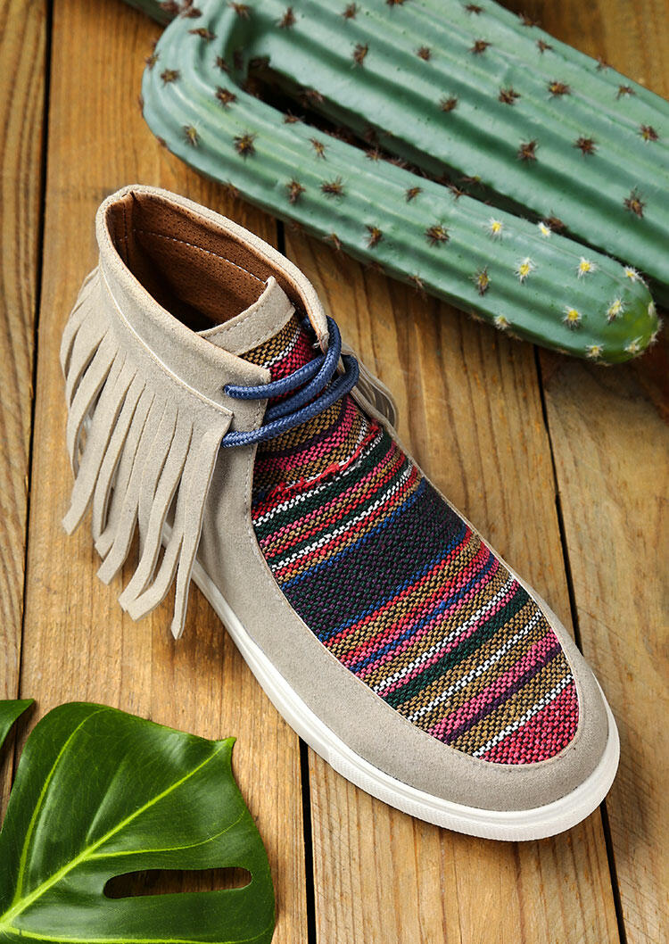 Tassel Colorful Striped Lace Up Flat Sneakers