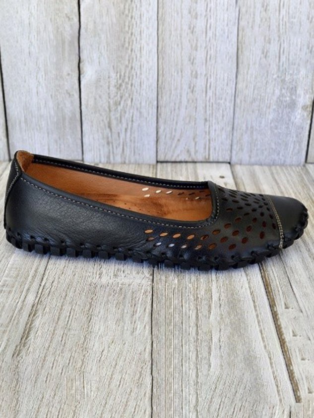Retro Distressed Hollow Woven Flat Shoes