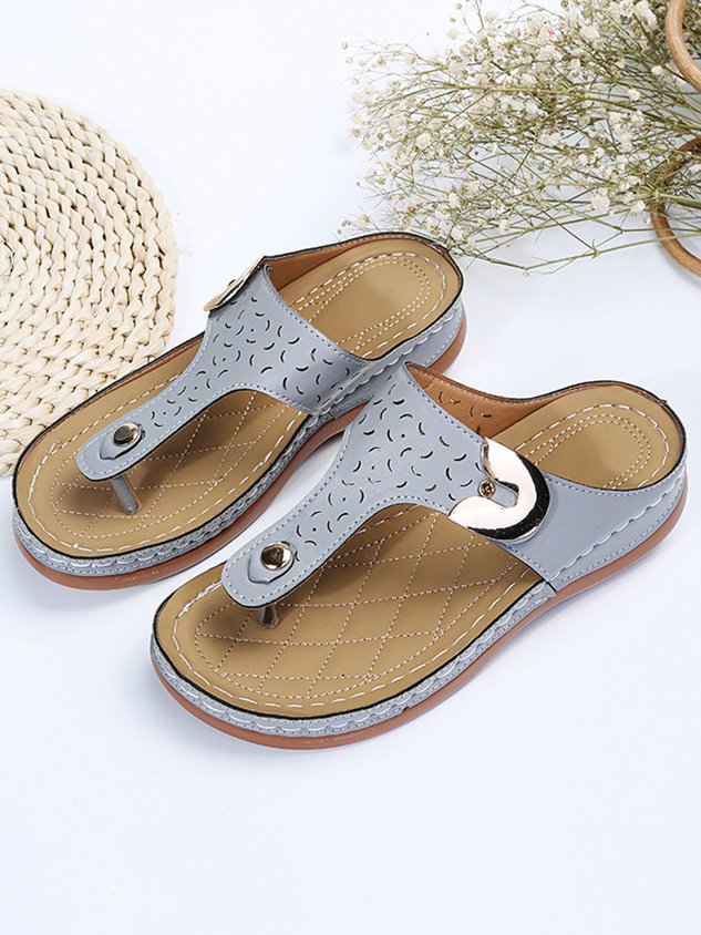 Women's Gold Buckle Punched Flip-Flops