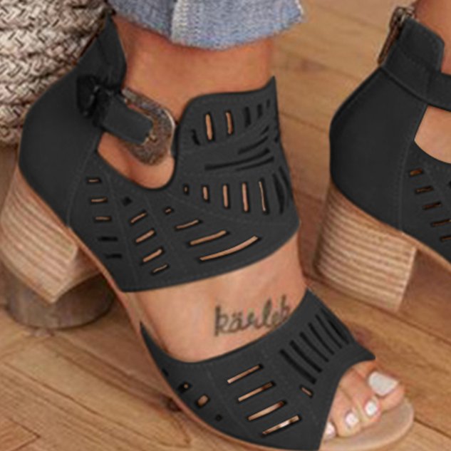 Artificial Leather Chunky Heel Adjustable Buckle Sandals Casual Shoes