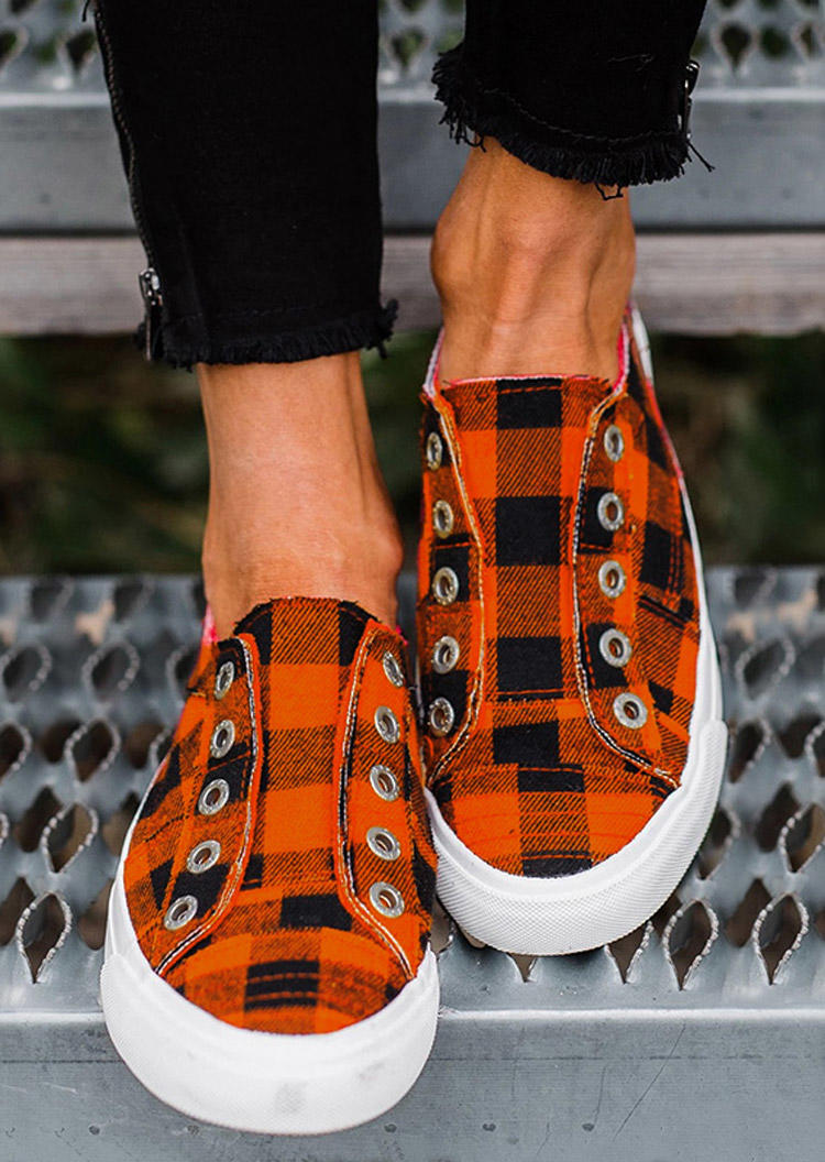 Plaid Slip On Round Toe Sneakers