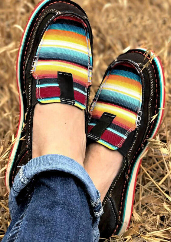 Serape Striped Splicing Flat Canvas Sneakers