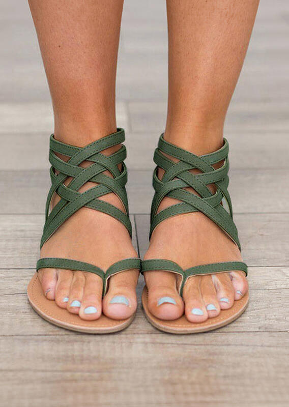 Summer Cross-Tied Zipper Flat Sandals