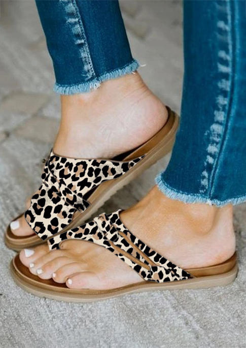 Leopard Toe Ring Flat Slippers