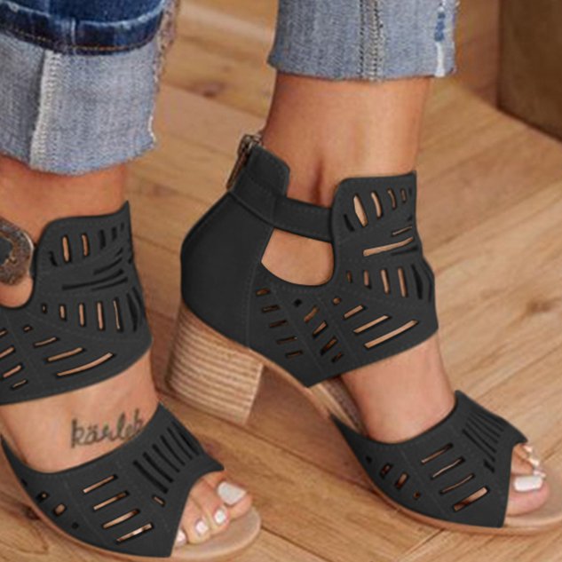 Artificial Leather Chunky Heel Adjustable Buckle Sandals Casual Shoes