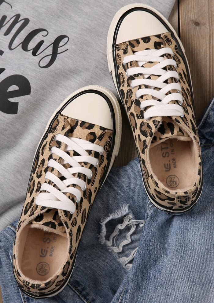 Leopard Printed Lace Up Sneakers