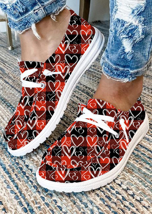 Plaid Heart Lace Up Sneakers