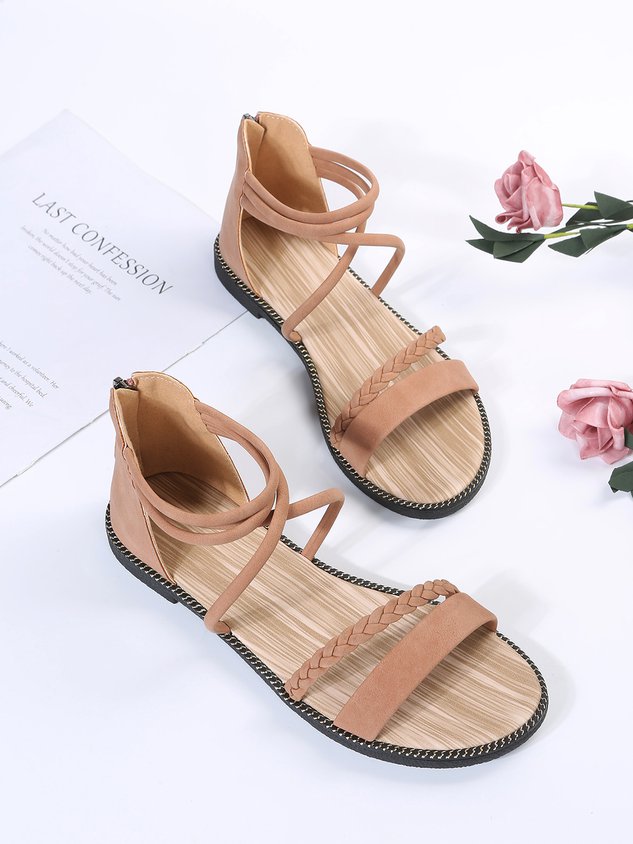 Boho Woven Striped Zipper Sandals