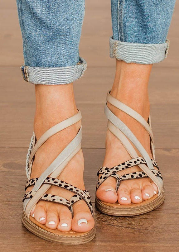 Leopard Criss-Cross Zipper Flat Sandals