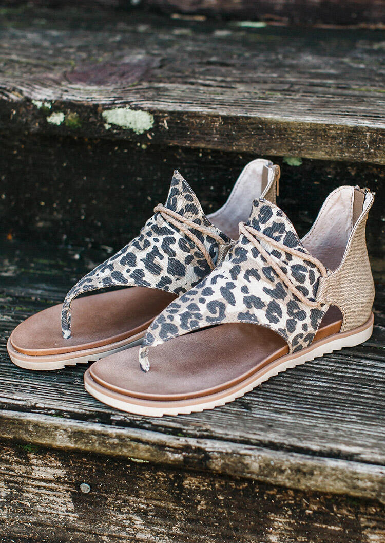 Women's Summer Leopard Printed Zipper Flat Sandals