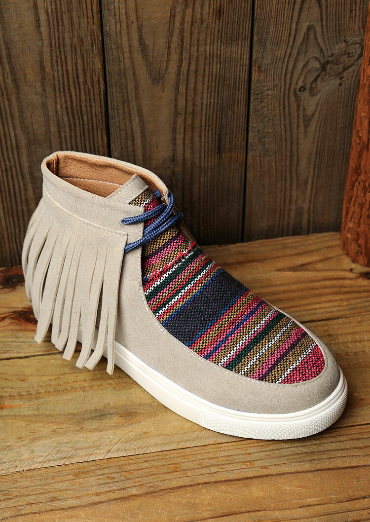 Tassel Colorful Striped Lace Up Flat Sneakers