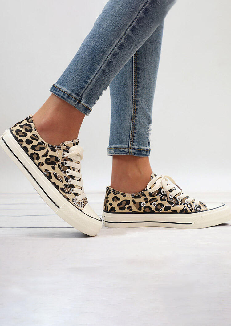 Leopard Printed Lace Up Sneakers