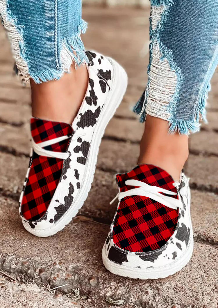 Cow Plaid Lace Up Sneakers