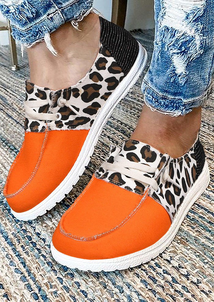 Leopard Color Block Slip On Flat Sneakers