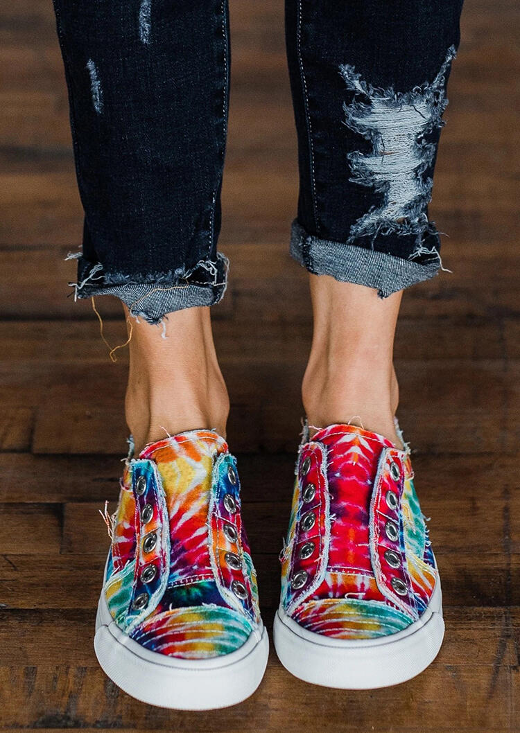 Tie Dye Slip On Round Toe Flat Sneakers