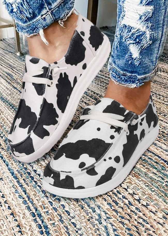 Cow Round Toe Flat Sneakers