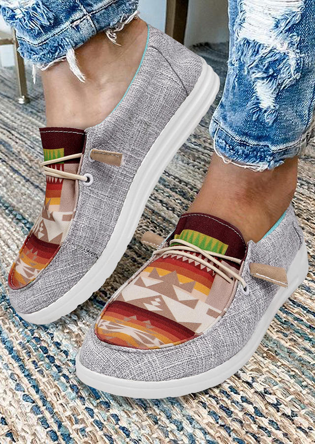 Aztec Geometric Round Toe Flat Sneakers