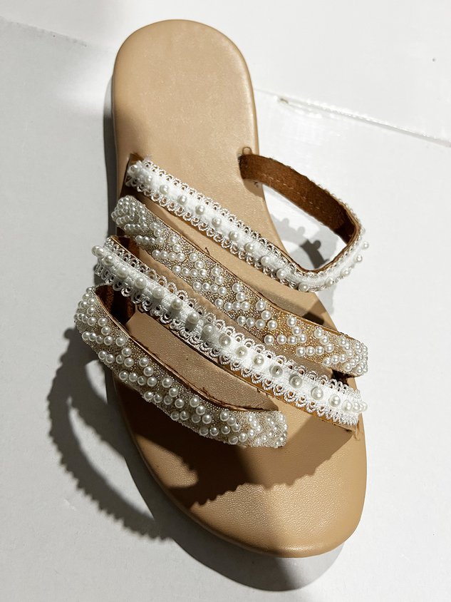 White Lace Strap Wedding Flip-Flops