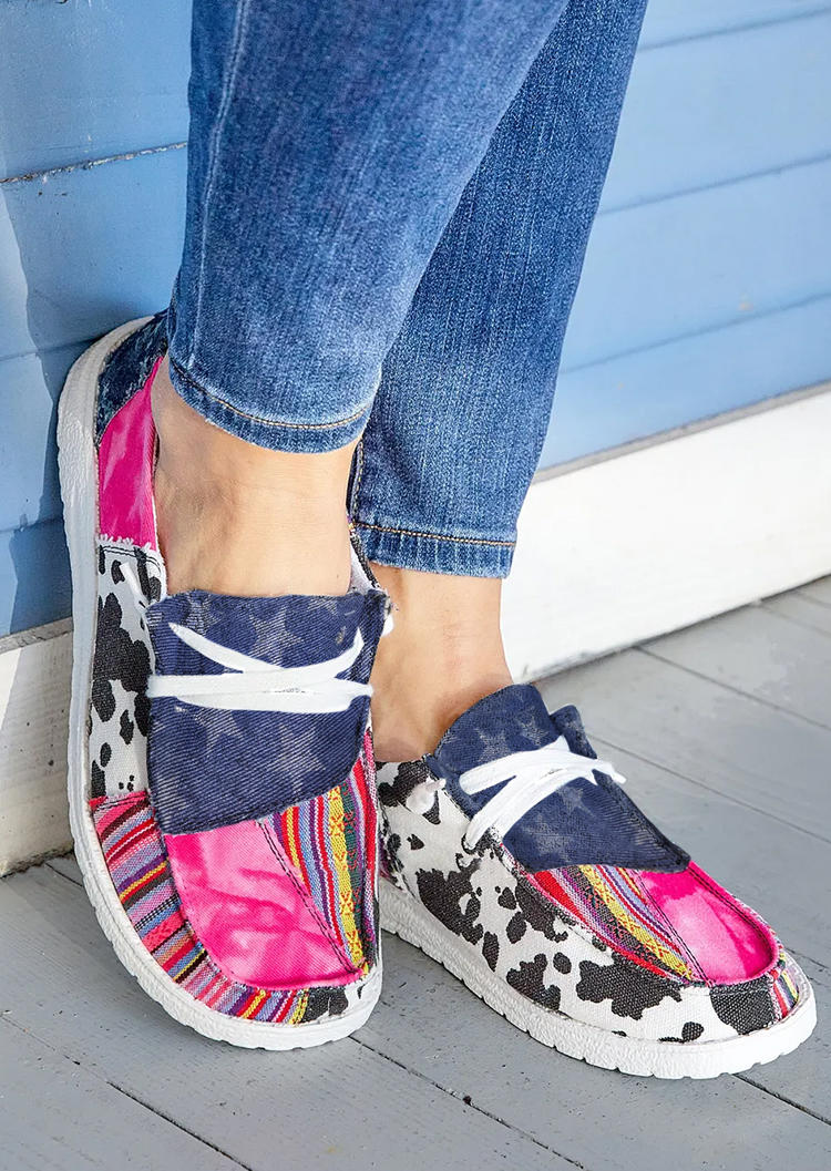 Cow Striped Star Lace Up Sneakers