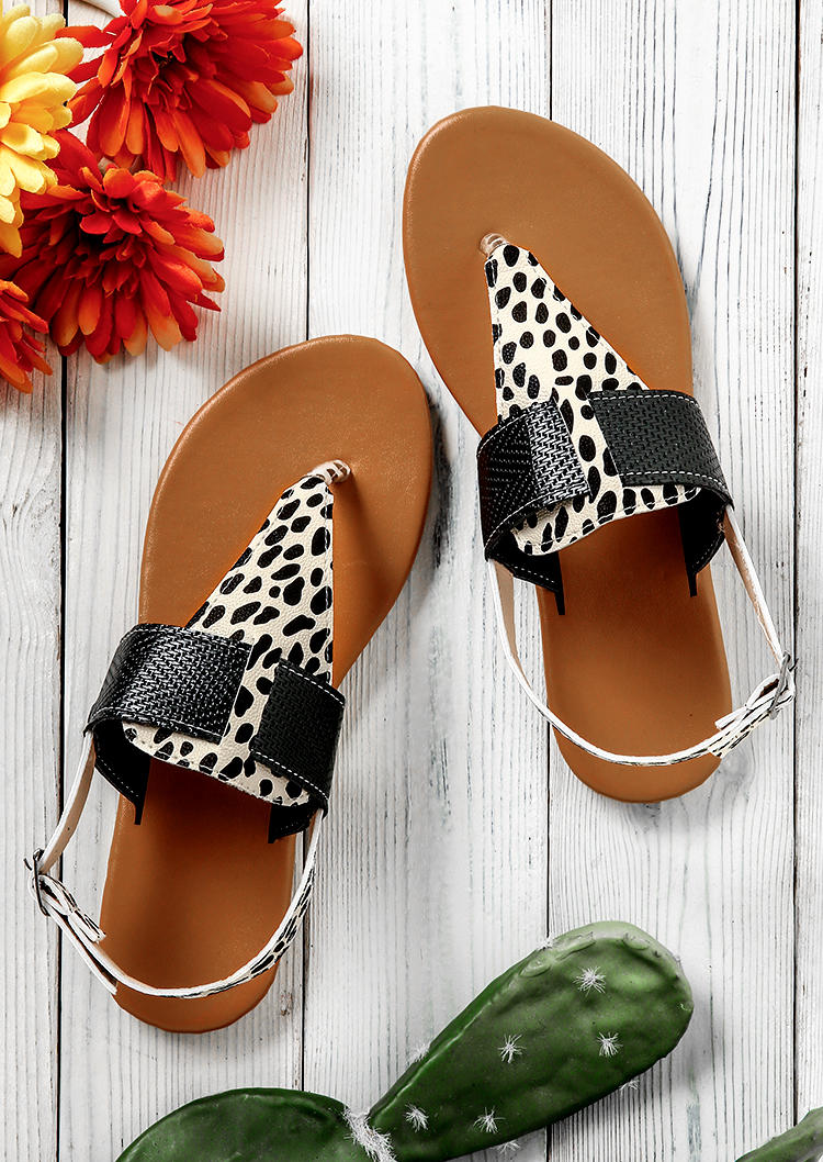 Leopard Buckle Strap Flat Thong Sandals