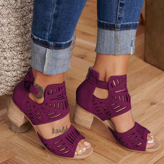 Artificial Leather Chunky Heel Adjustable Buckle Sandals Casual Shoes
