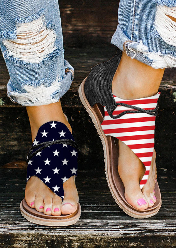 American Flag Star Striped Flat Sandals