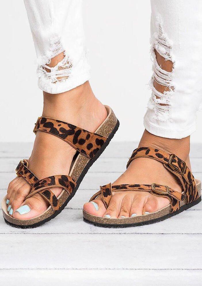 Leopard Pattern Cross Flat Slippers