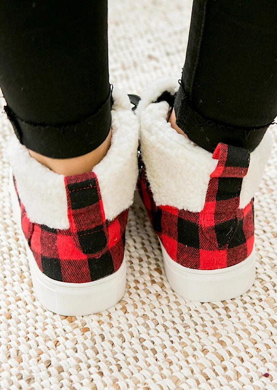 Plaid Lace Up Plush Warm Sneakers